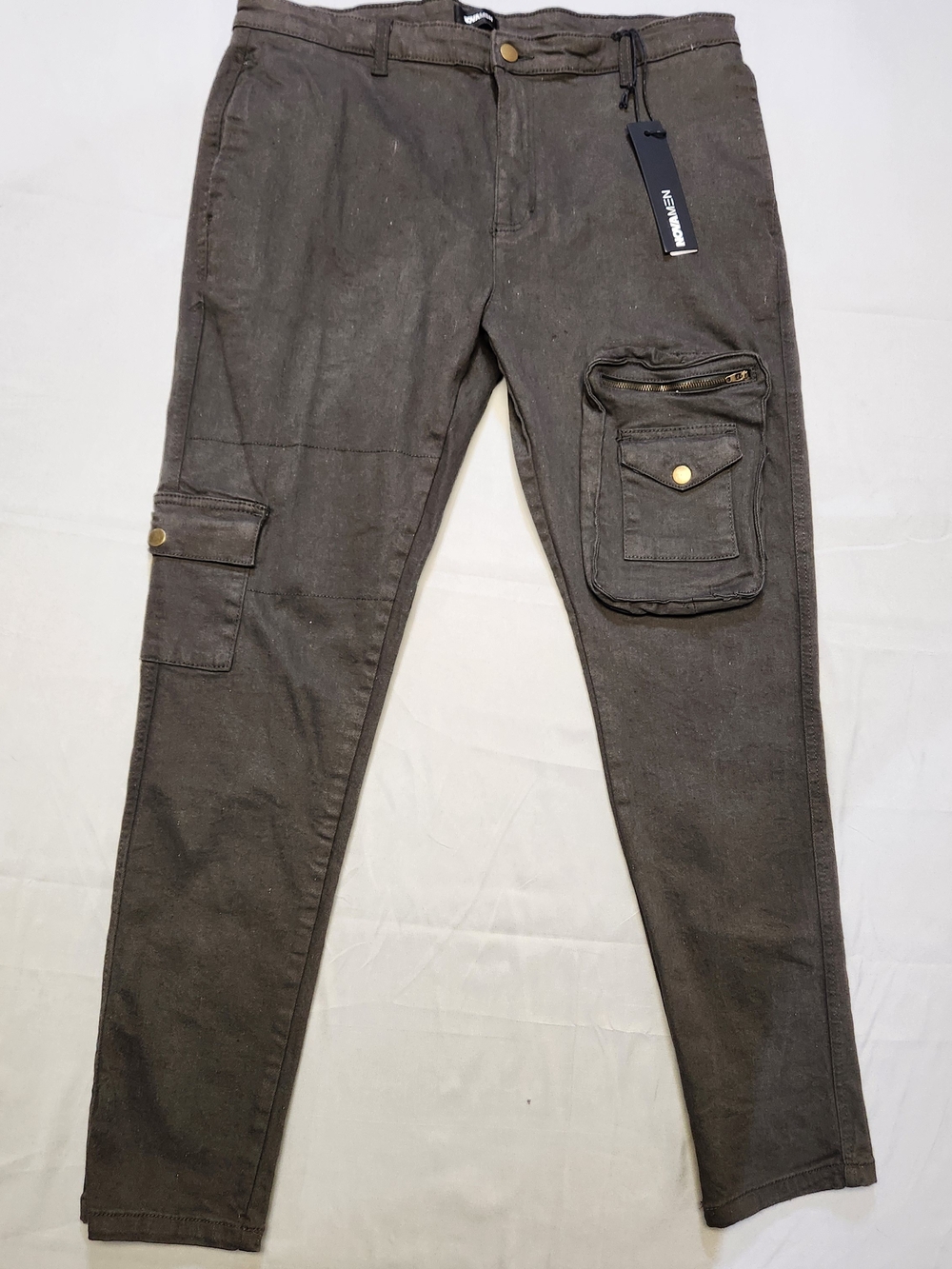 Fashion Nova Men Cargo 38x32 Pants Olive Twill Stretch Utility Streetwear NWT